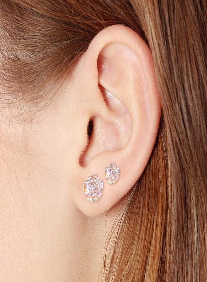 KMEOSCH Plastic Post Earrings for Sensitive Ears, KMEOSCH 2 Pairs (6mm & 8mm) Clear 3D Rose Non-metal Fully Plastic Stud Earrings for Women - Unique, Elegant Comfortable, Chic, Light - Image 2